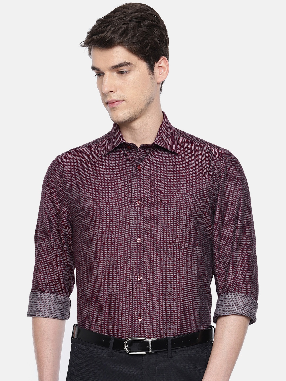 

Blackberrys Men Maroon Slim Fit Printed Formal Shirt