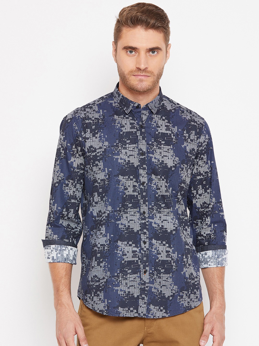 

Blackberrys Men Navy Blue & White Slim Fit Printed Casual Shirt