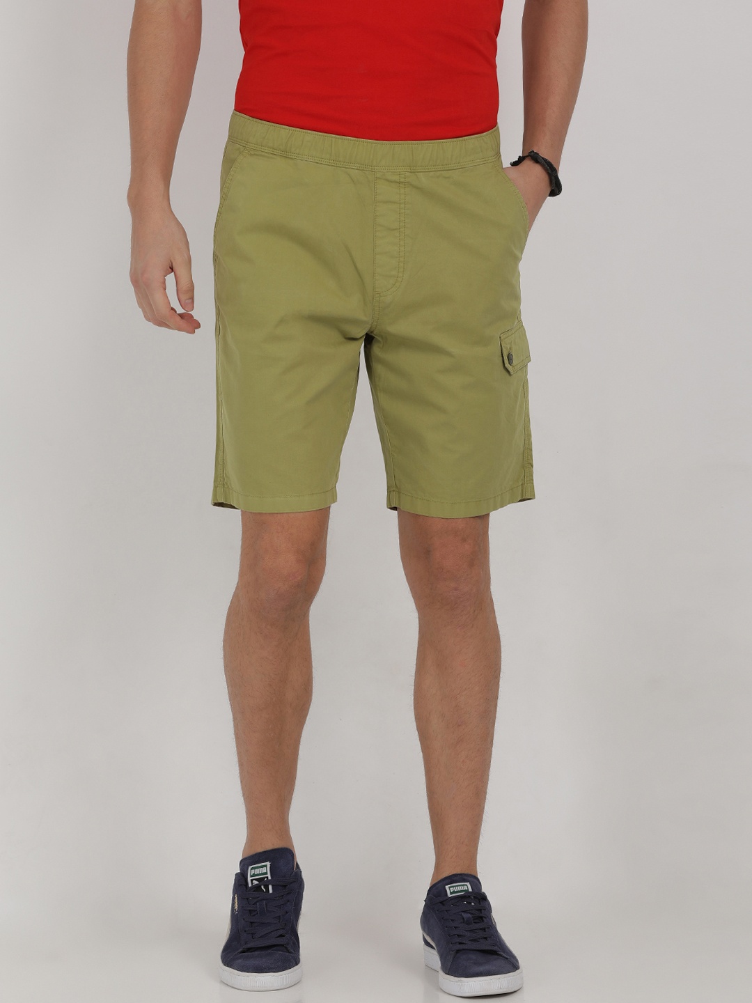 

t-base Men Olive Green Solid Lounge Shorts