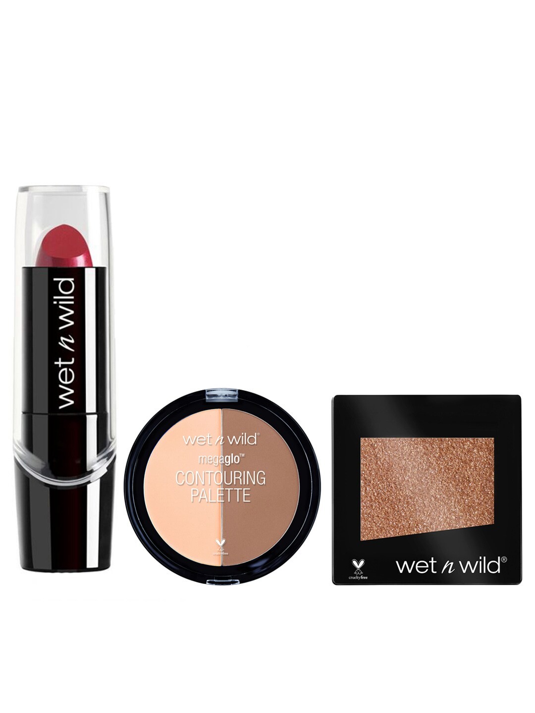 

Wet n Wild Set Of Silk Finish Lipstick, MegaGlo Contouring Palette & Glitter Eyeshadow, Beige