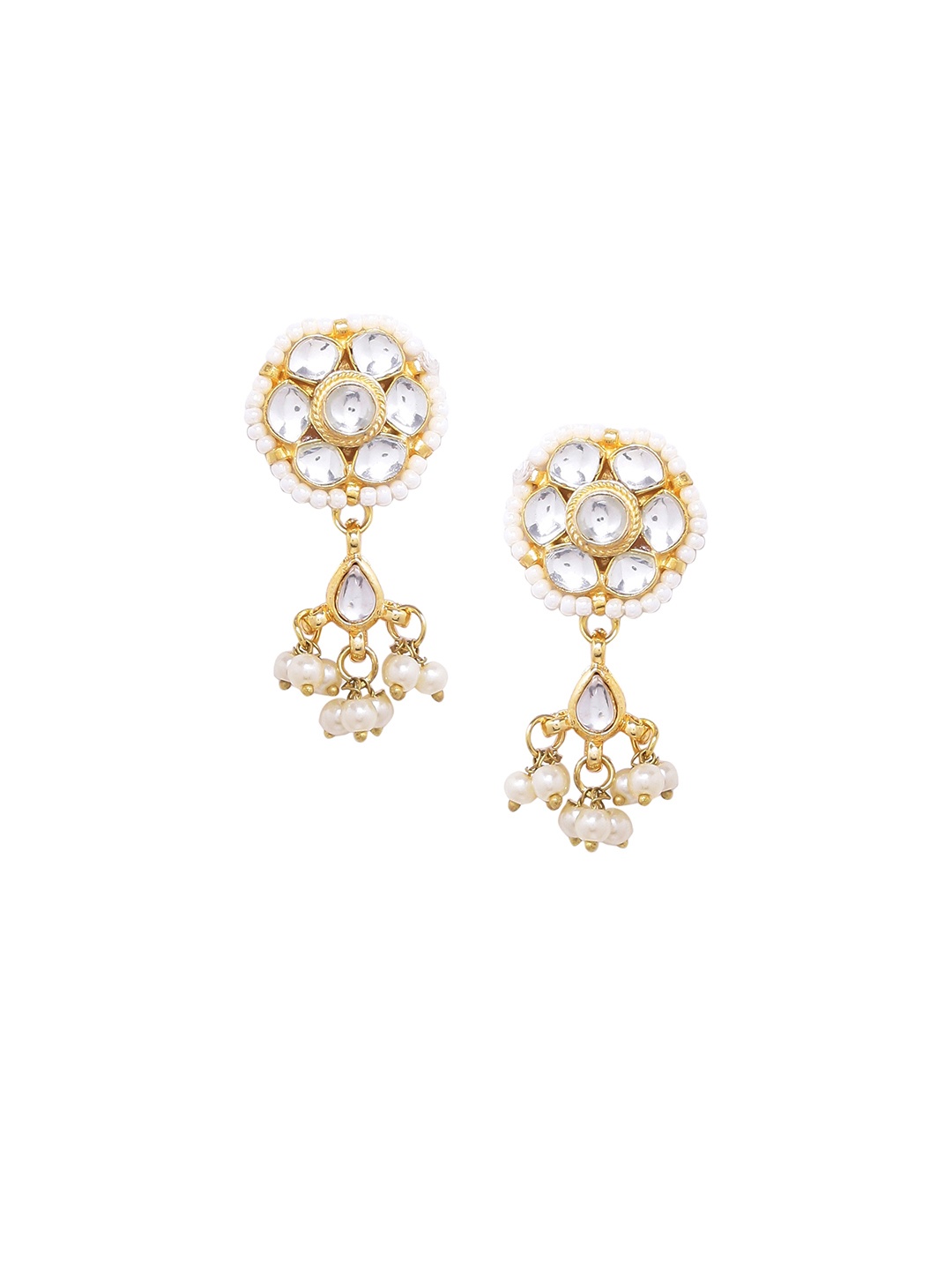 

Shoshaa Gold-Toned & White Contemporary Drop Earrings