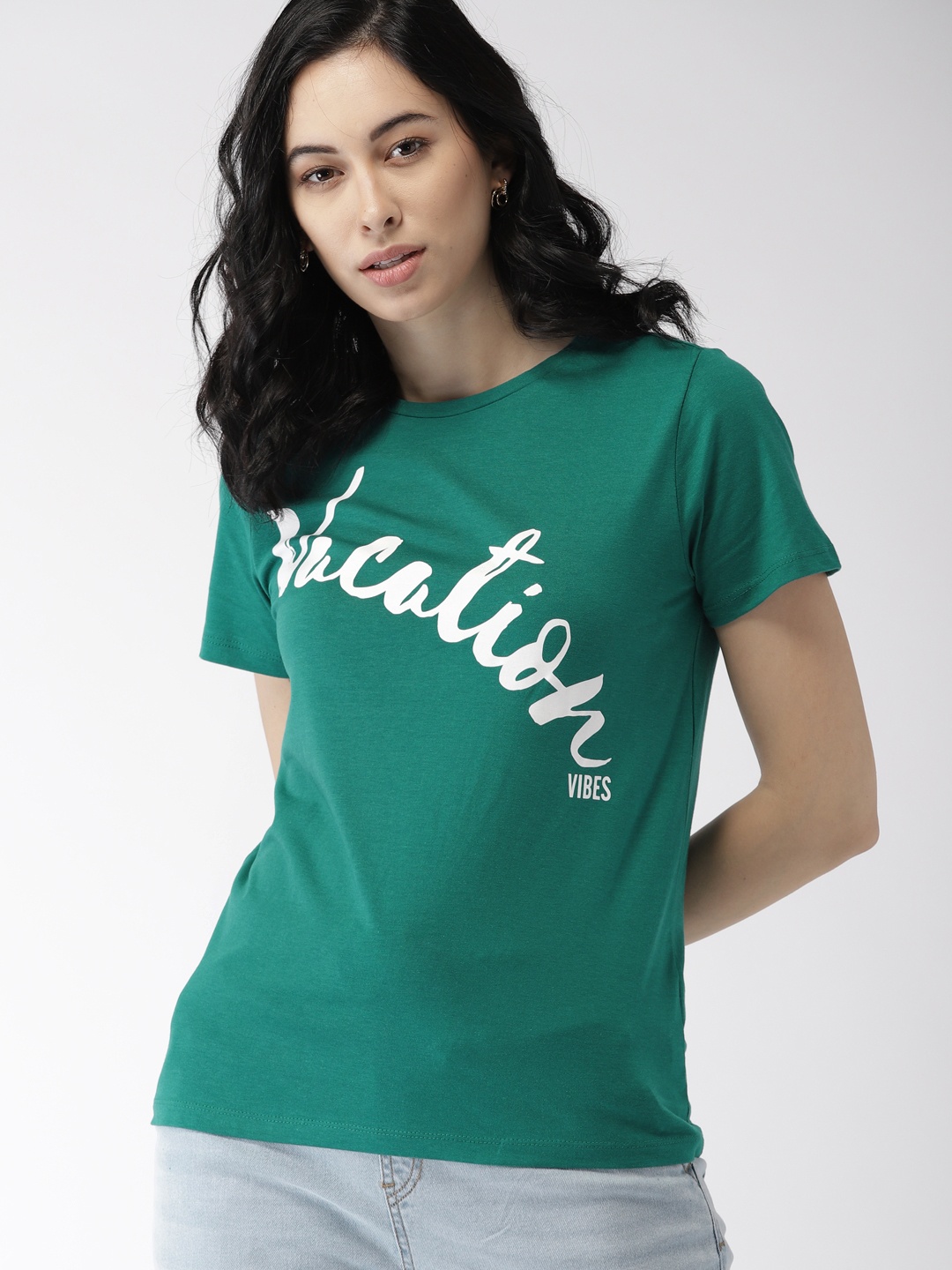 

Mast & Harbour Women Green Printed Round Neck T-shirt