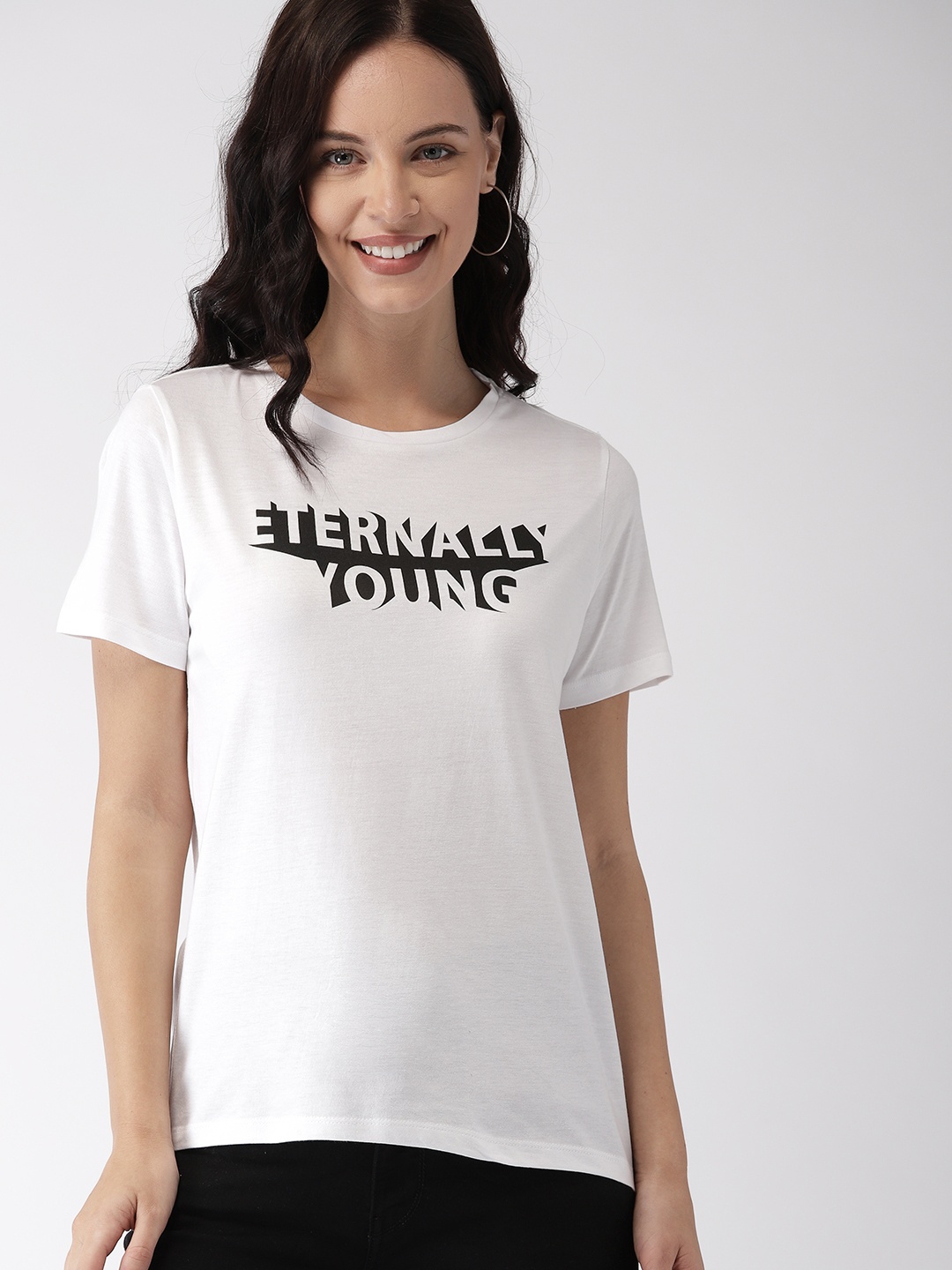 

Mast & Harbour Women White Printed Round Neck T-shirt