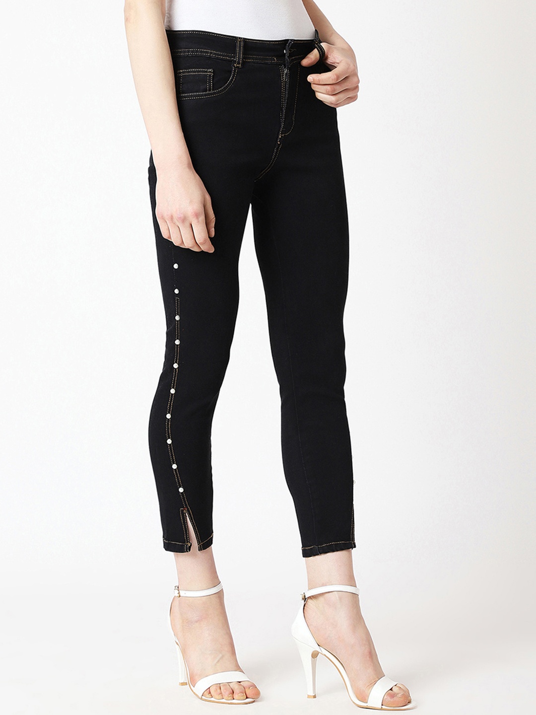 

Miss Chase Women Black Skinny Fit High-Rise Clean Look Cropped Length Jeans