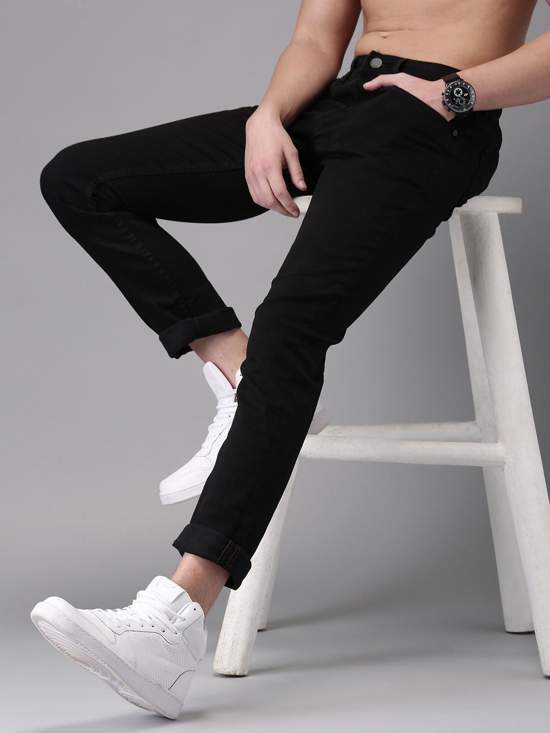 

HERE&NOW Men Black Skinny Fit Mid-Rise Highly Distressed Stretchable Jeans