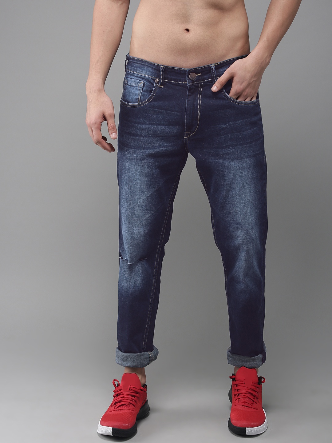 

HERE&NOW Men Navy Blue Slim Fit Mid-Rise Clean Look Stretchable Jeans