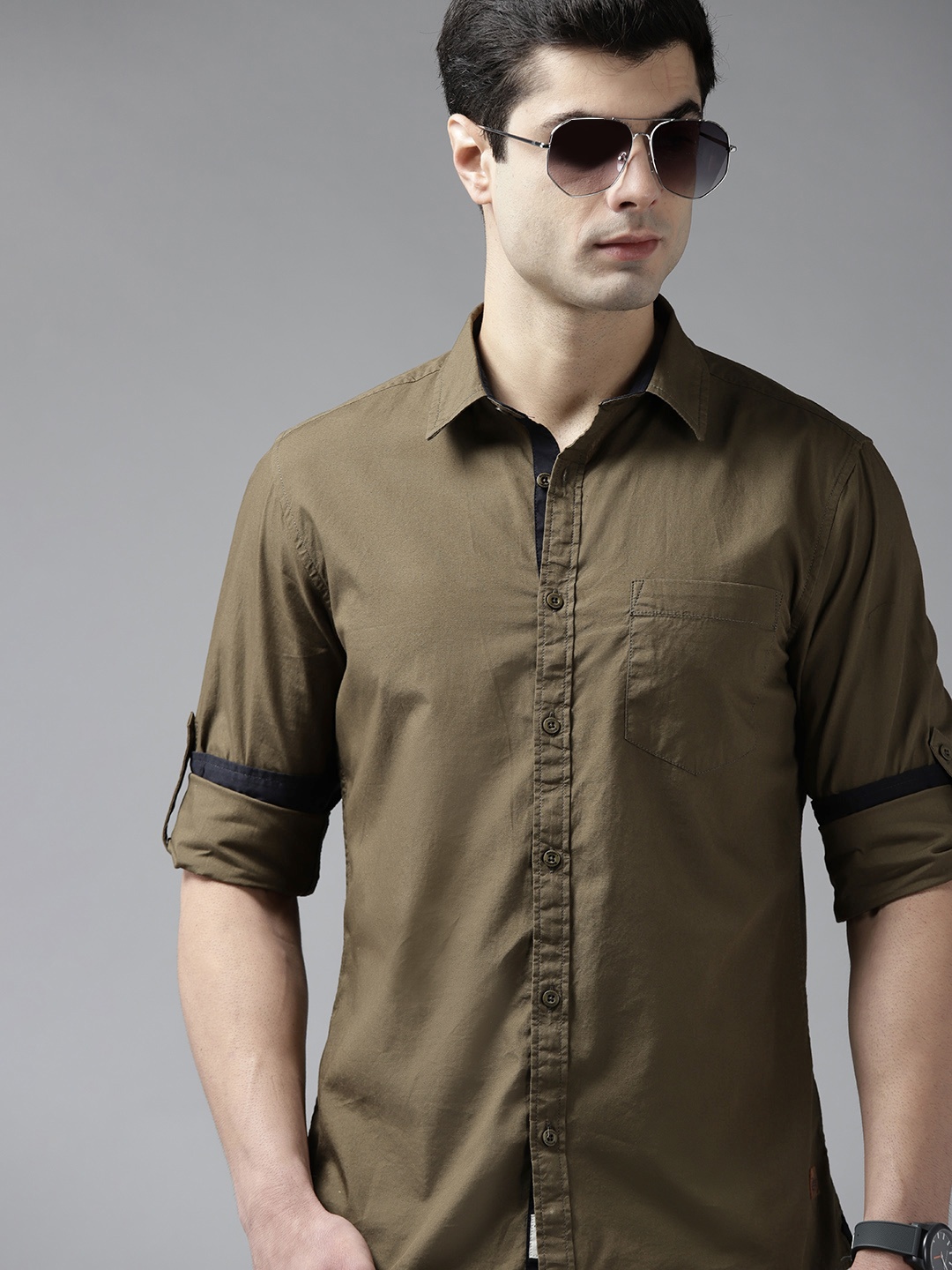 

Roadster Men Olive Green Casual Shirt