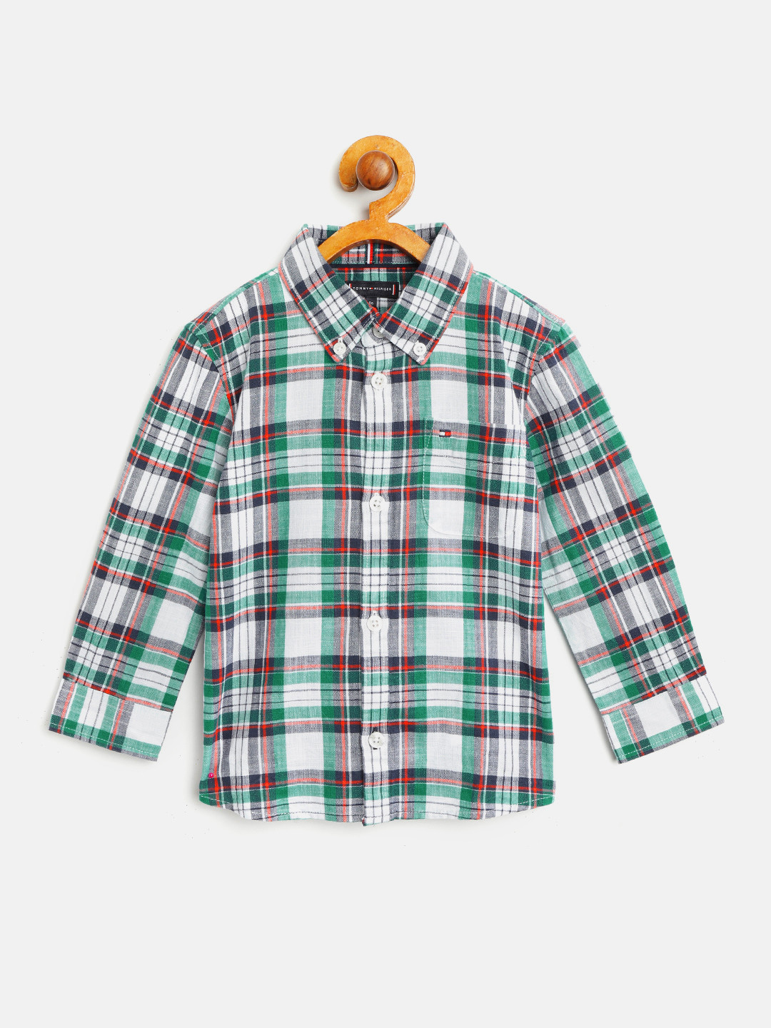 

Tommy Hilfiger Boys Green & White Regular Fit Checked Casual Shirt