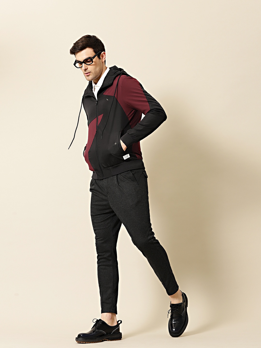 

Mr Bowerbird Men Black Tailored Fit Colourblocked Bomber Jacket