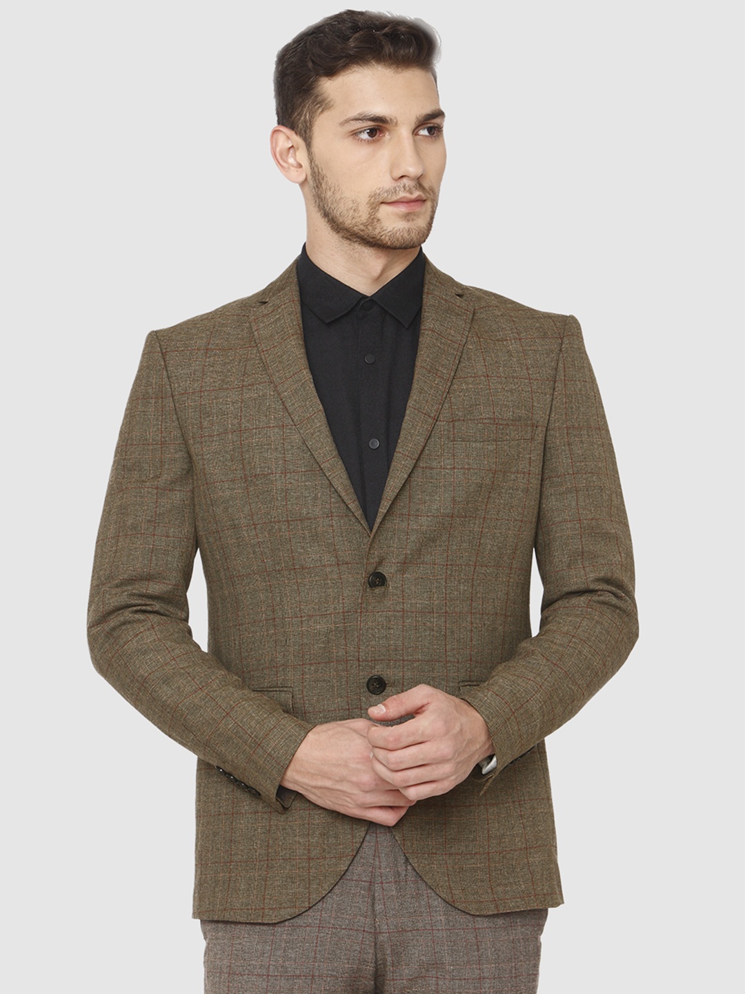 

SELECTED Men Brown & Red Checked Slim fit Single-Breasted Smart casual Blazer