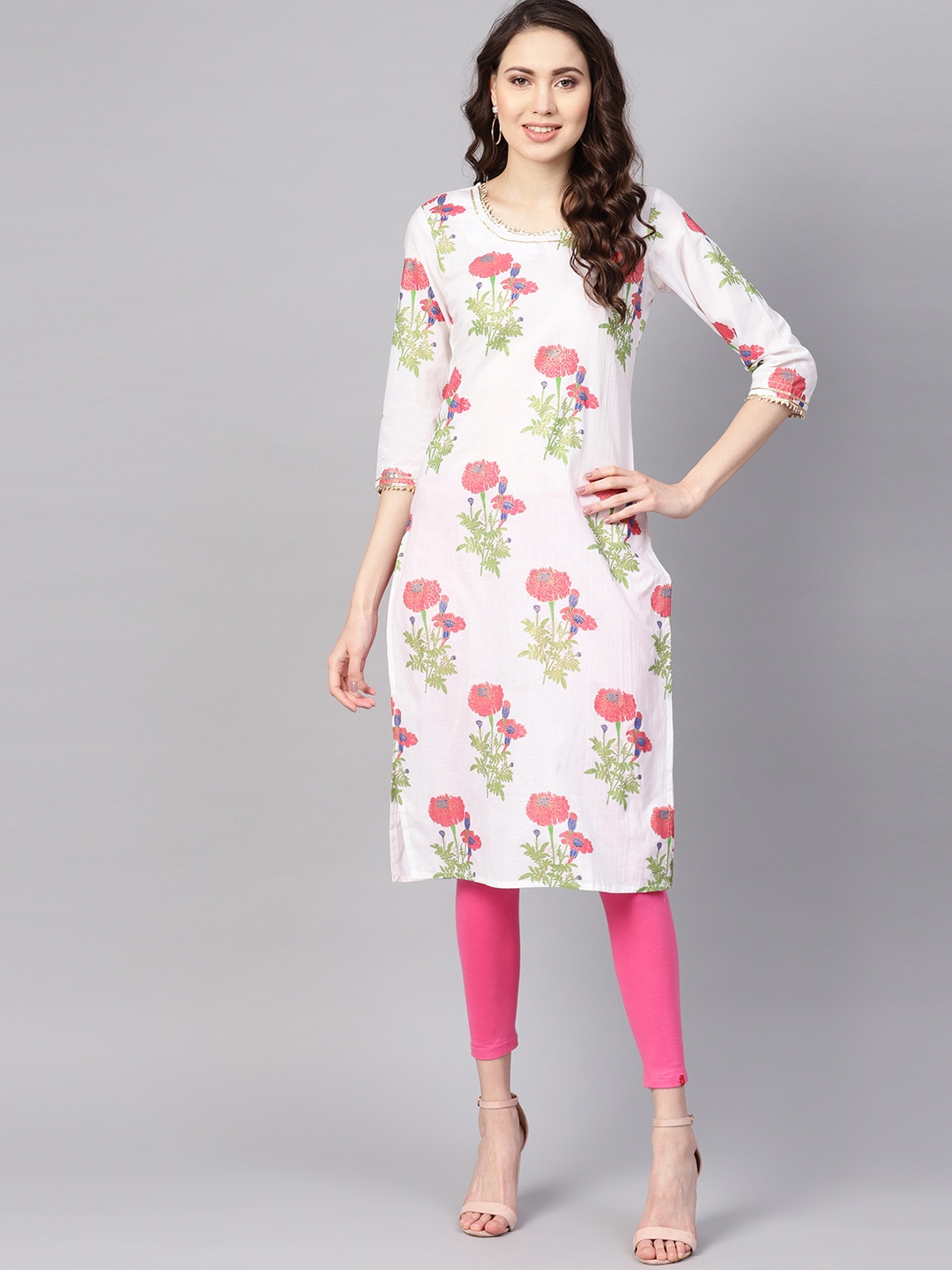 

Geroo Jaipur White Hand Block Printed Straight Cotton Kurta