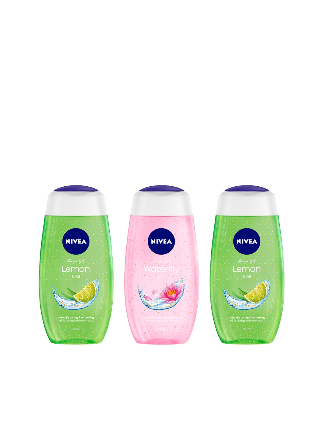 

Nivea Set of 3 Shower Gels - Lemon & Waterlily - 250ml each, Green