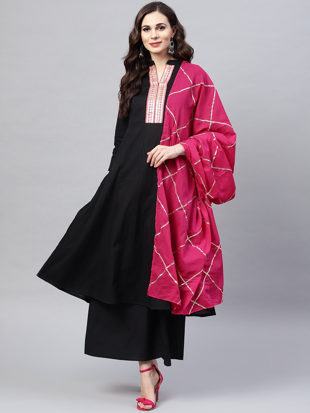 

Bhama Couture Women Black Yoke Design Kurta with Palazzos & Dupatta