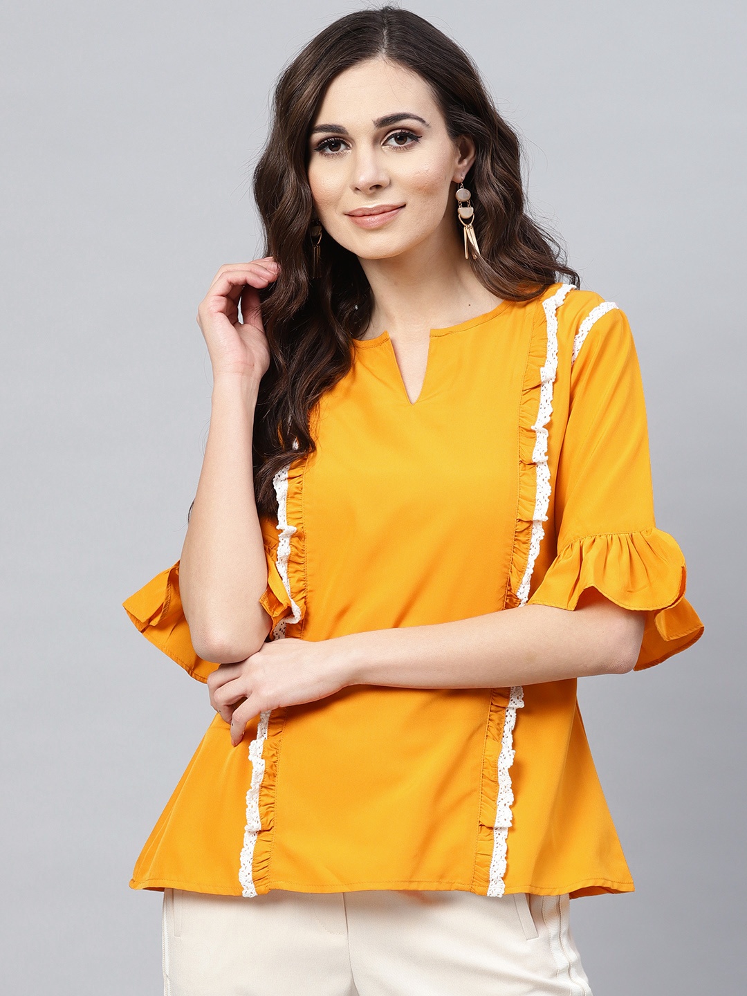 

Bhama Couture Women Mustard Yellow Solid A-Line Top
