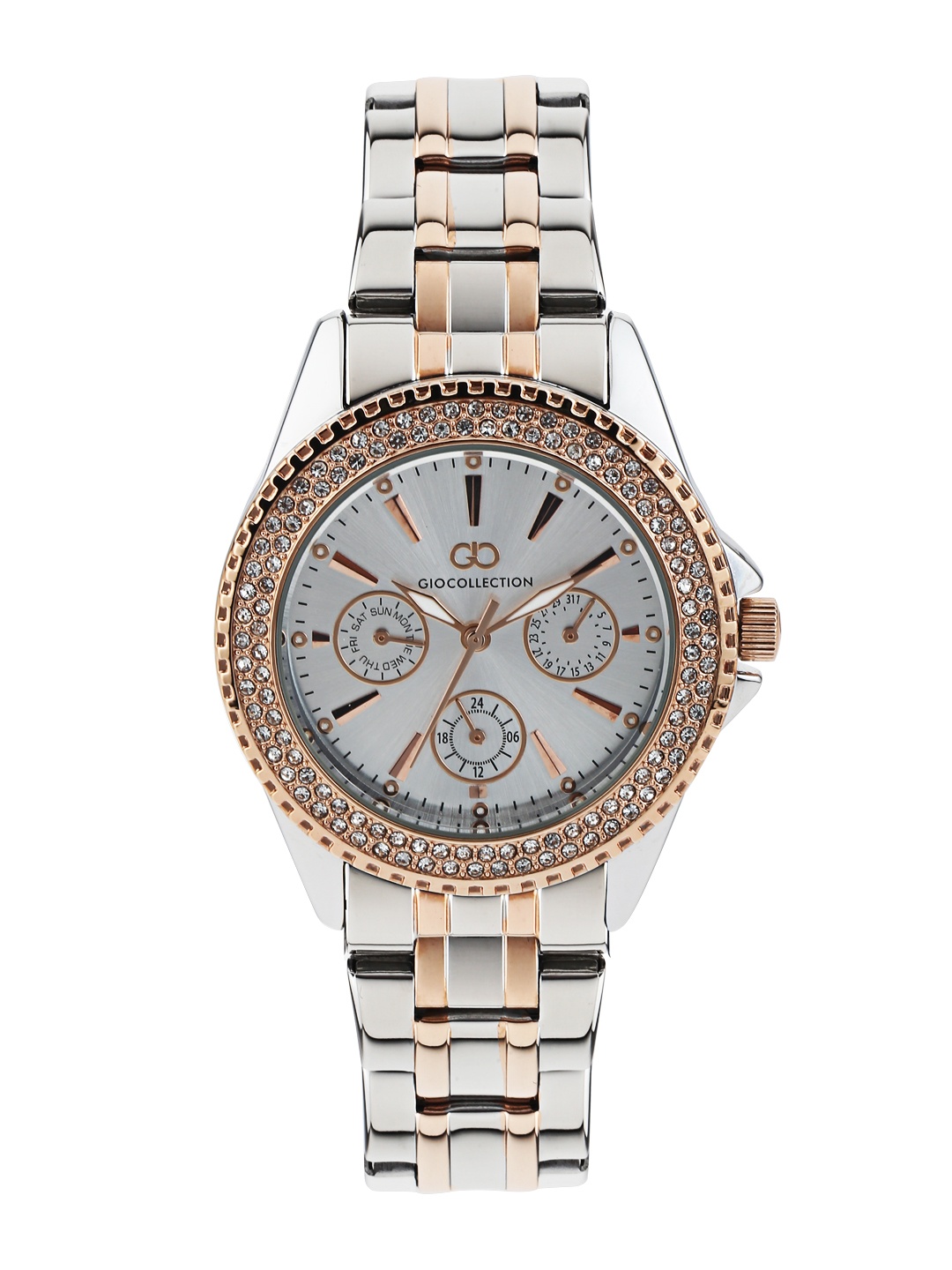 

GIO COLLECTION Women Silver-Toned Stone-Studded Dial Watch G2009-55