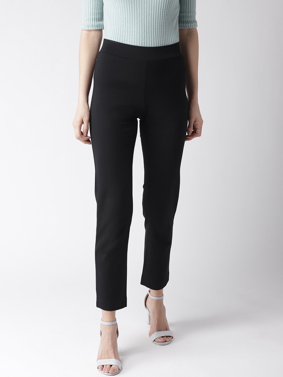 

Marks & Spencer Women Black Slim Fit Solid Regular Trousers