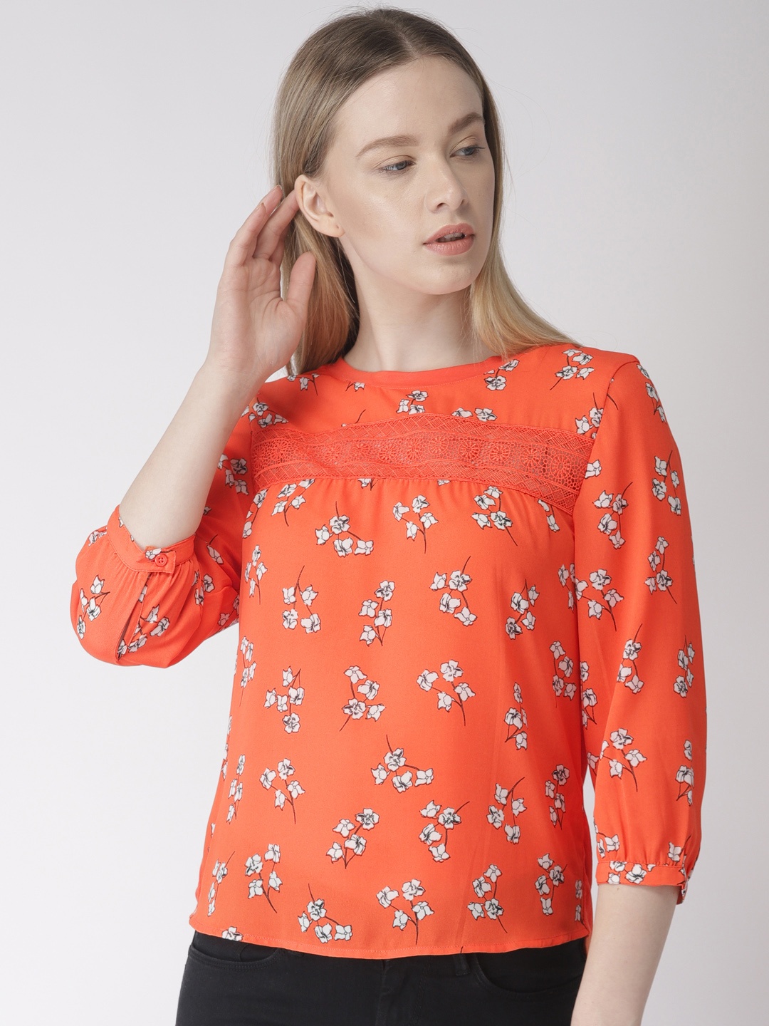 

Marks & Spencer Women Orange & White Printed High-Low Top