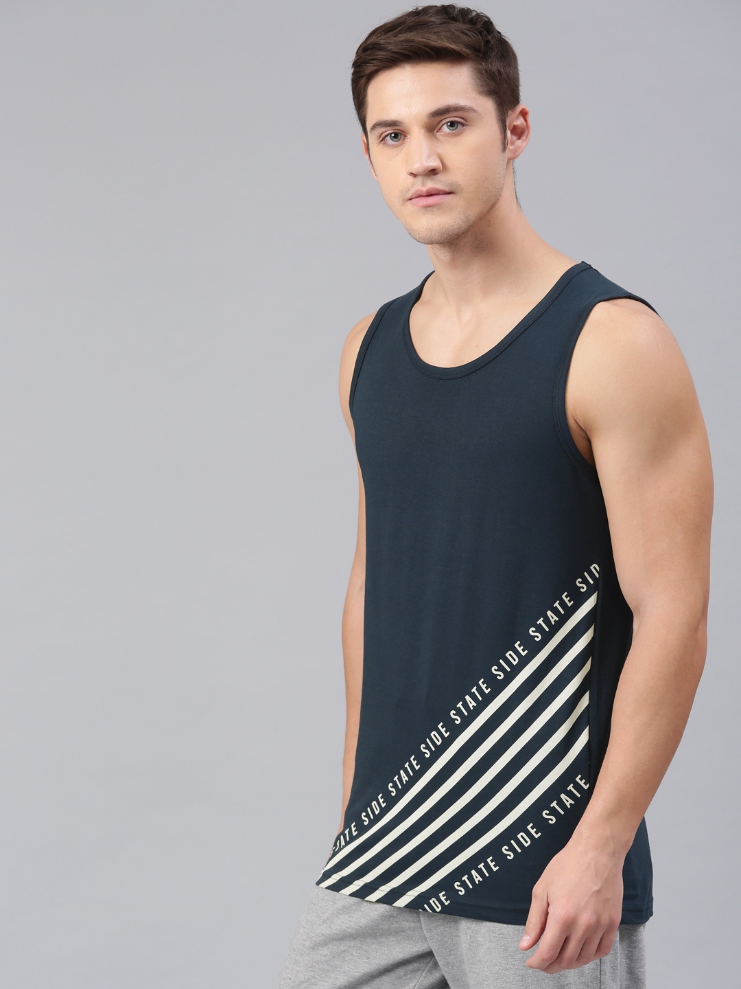 

Maniac Men Navy Blue Off-White Printed Round Neck Pure Cotton T-shirt