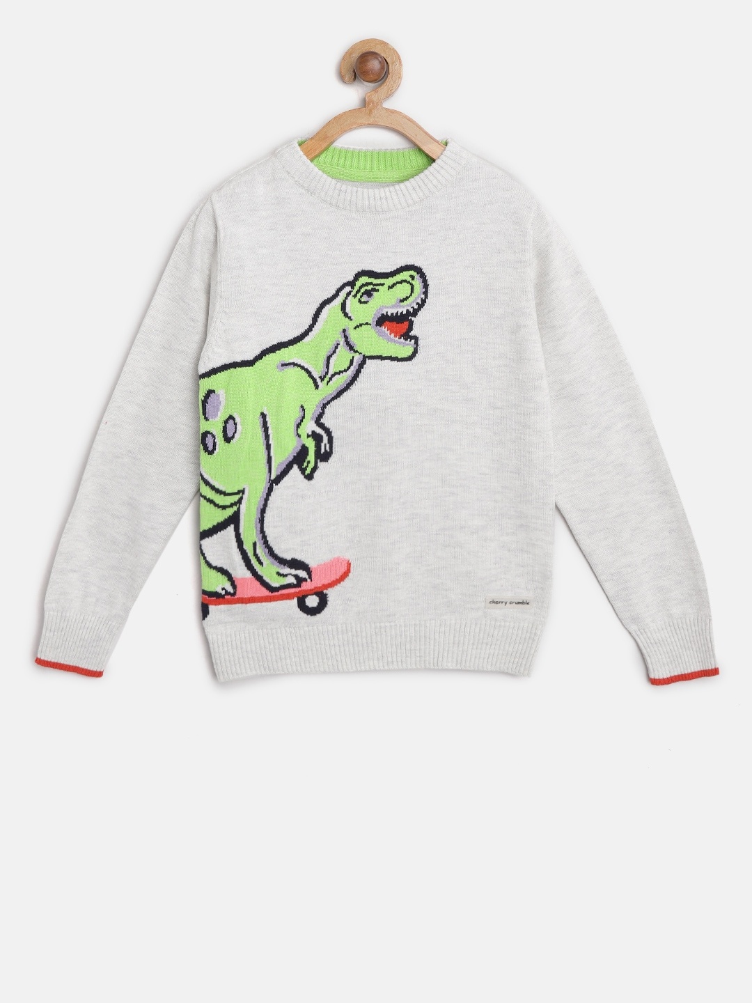 

Cherry Crumble Kids Grey Melange & Green Printed Sweater