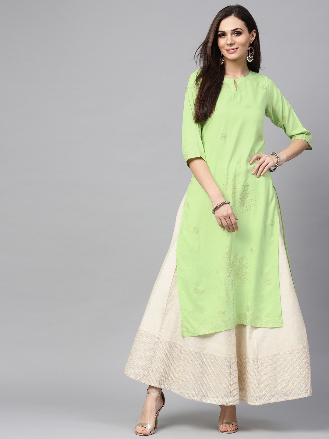 

Libas Women Green Block Print Straight Kurta