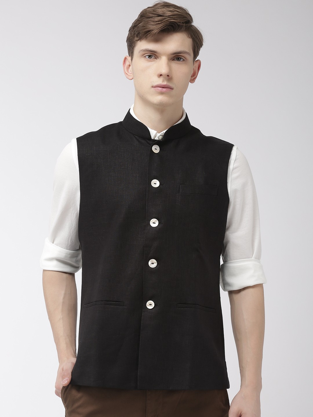 

Ethnix by Raymond Black Solid Linen Nehru Jacket