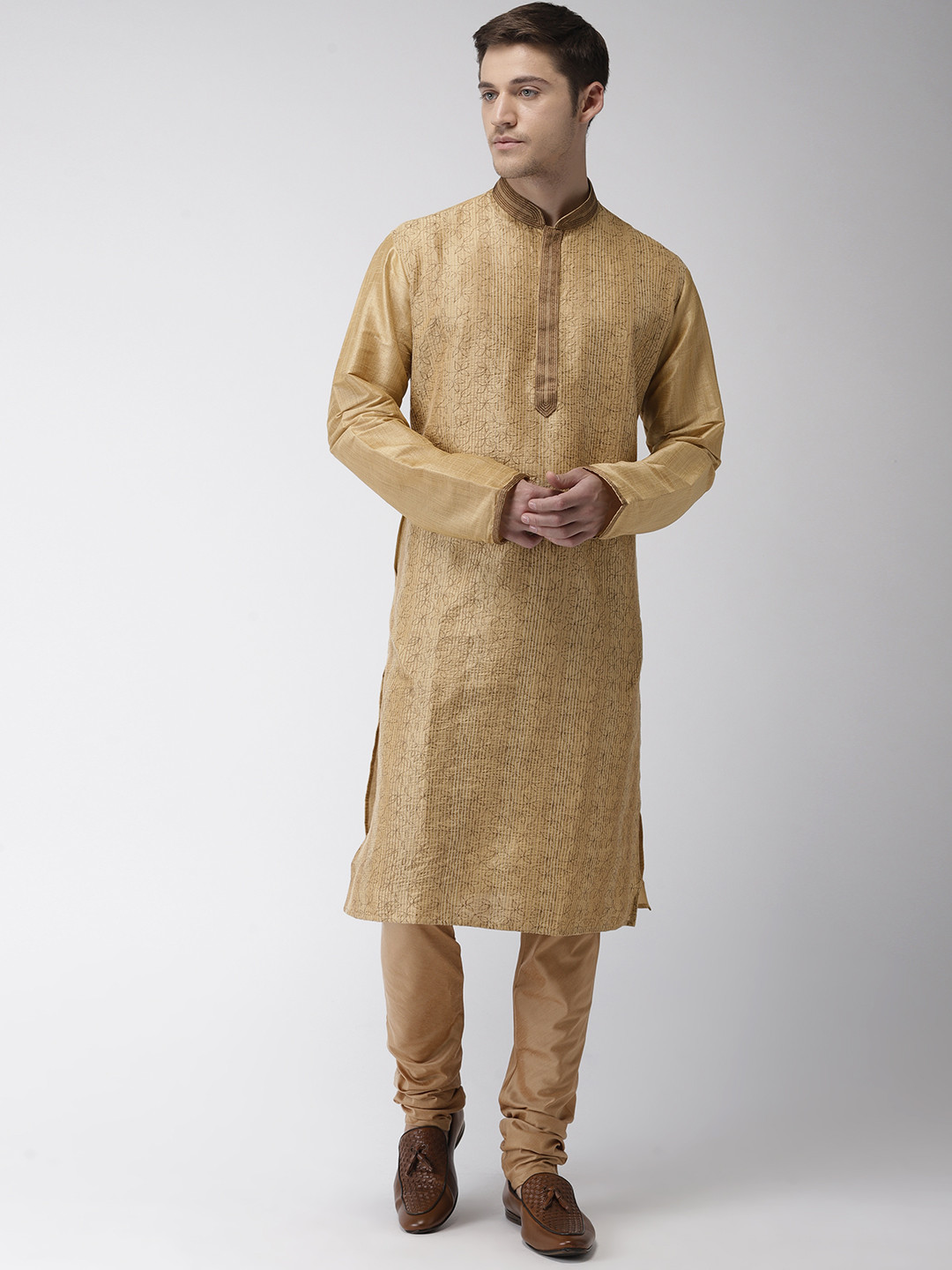 

Ethnix by Raymond Men Beige Woven Design Kurta with Churidar