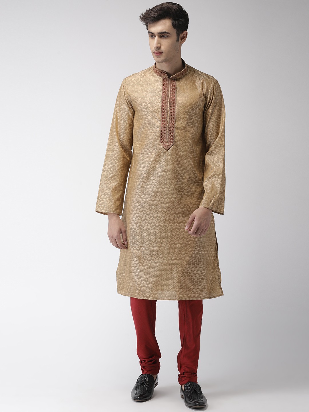 

Ethnix by Raymond Men Khaki & Maroon Solid Kurta with Churidar