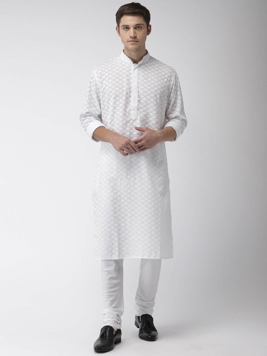 

Ethnix by Raymond Men White Self Design Kurta with Churidar
