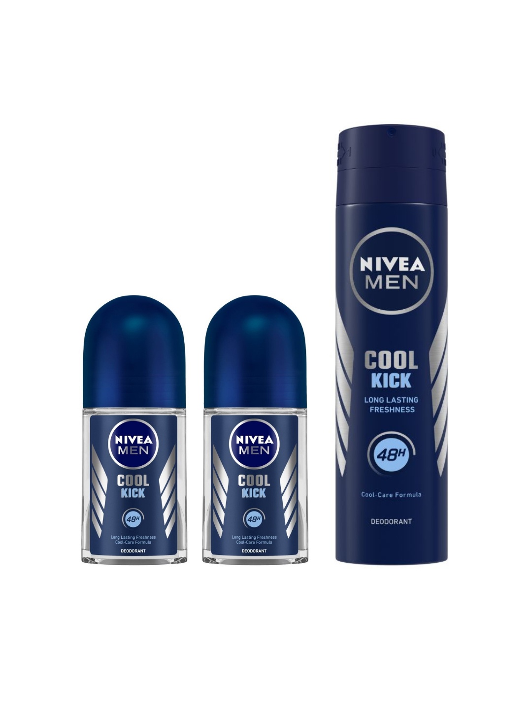 

Nivea Men Pack of 2 Cool Kick Roll On and 1 Spray Deodorants, Blue
