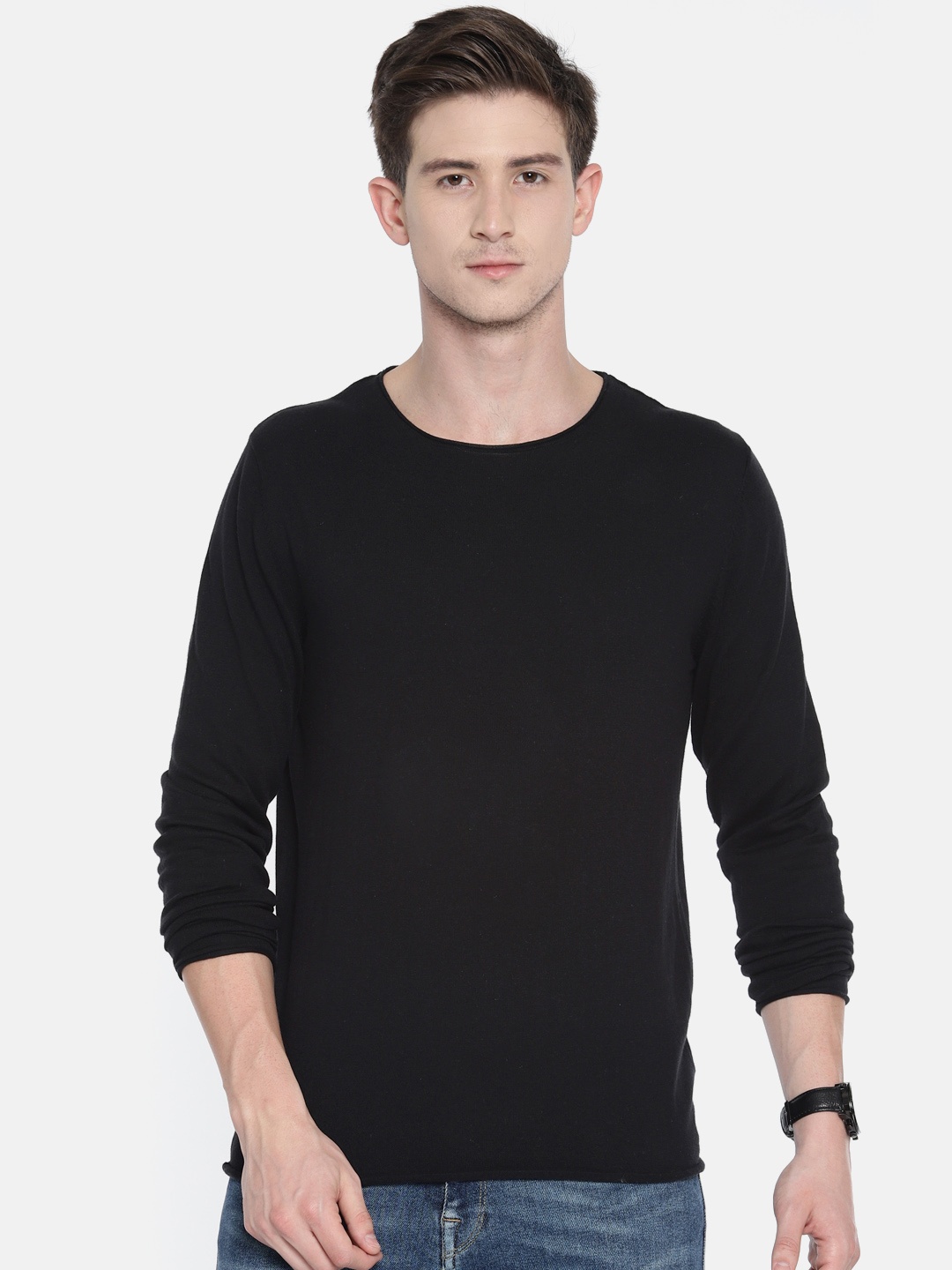 

SELECTED Men Black Solid Round Neck Sweatshirts