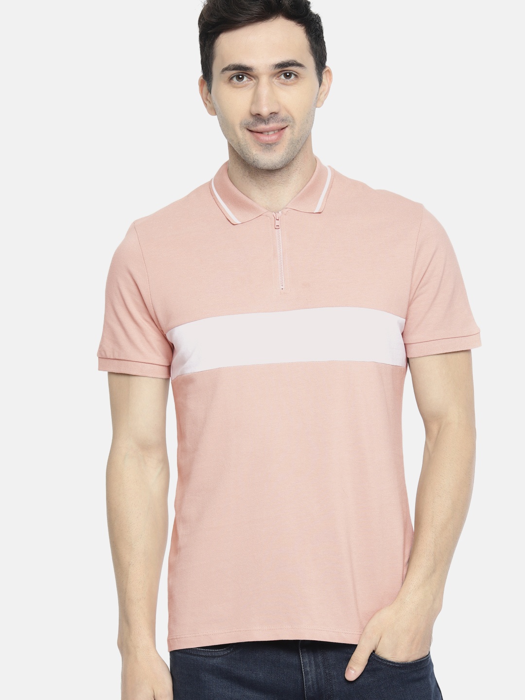 

SELECTED Men Pink Solid Polo Collar Pure Cotton T-shirt