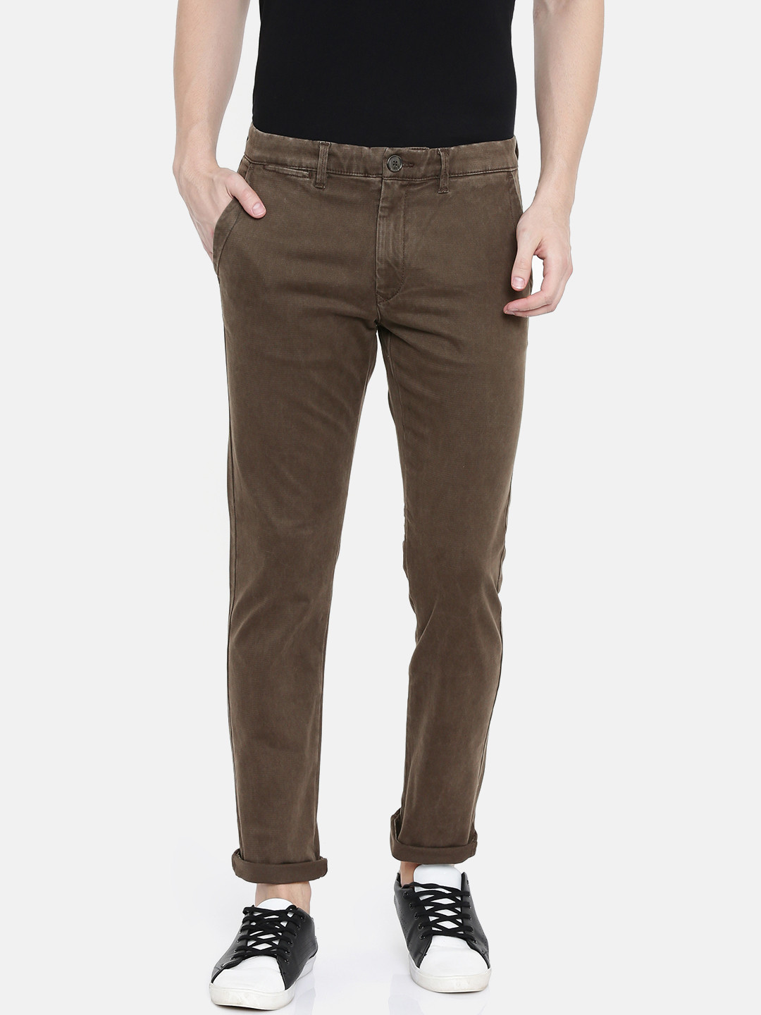 

SELECTED Men Khaki Brown Urban Slim Slim Fit Textured Regular Trousers