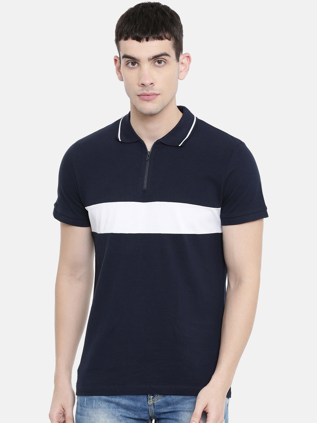 

SELECTED Men Navy Solid Polo Collar Pure Cotton T-shirt, Navy blue