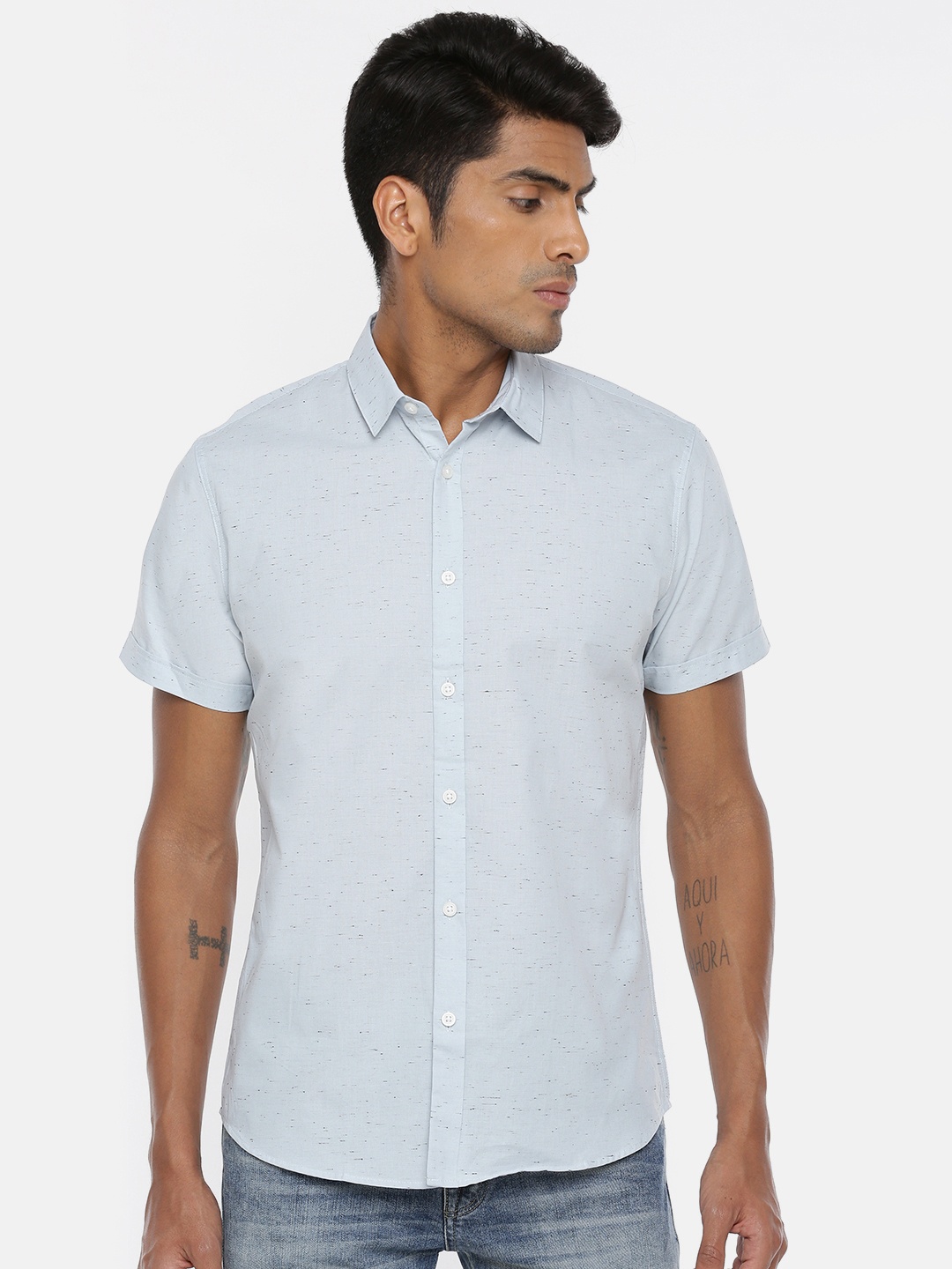 

SELECTED Men Blue Slim Fit Self-Design Casual Shirt