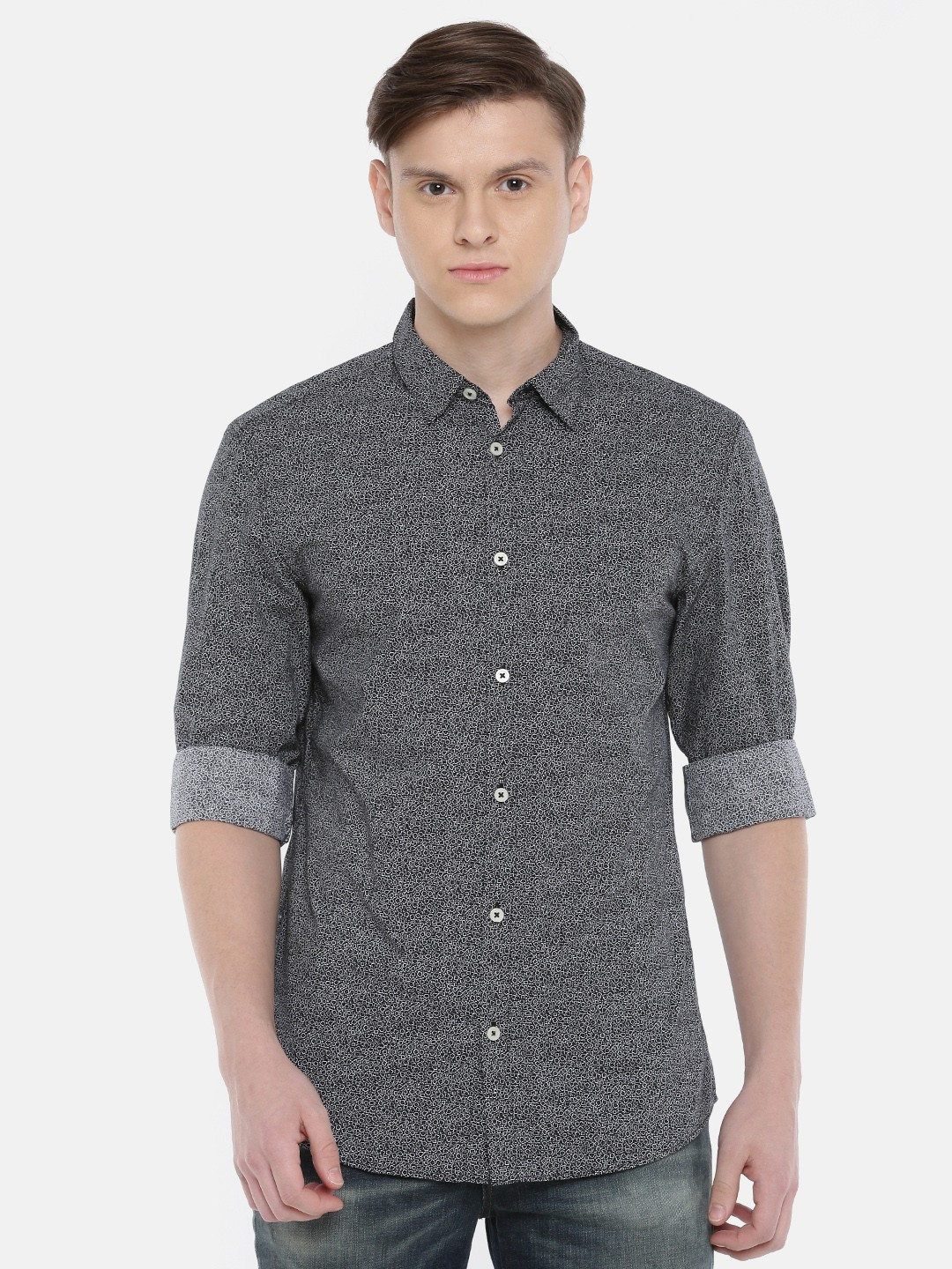 

SELECTED Men Black & White Slim Fit Printed Casual Shirt