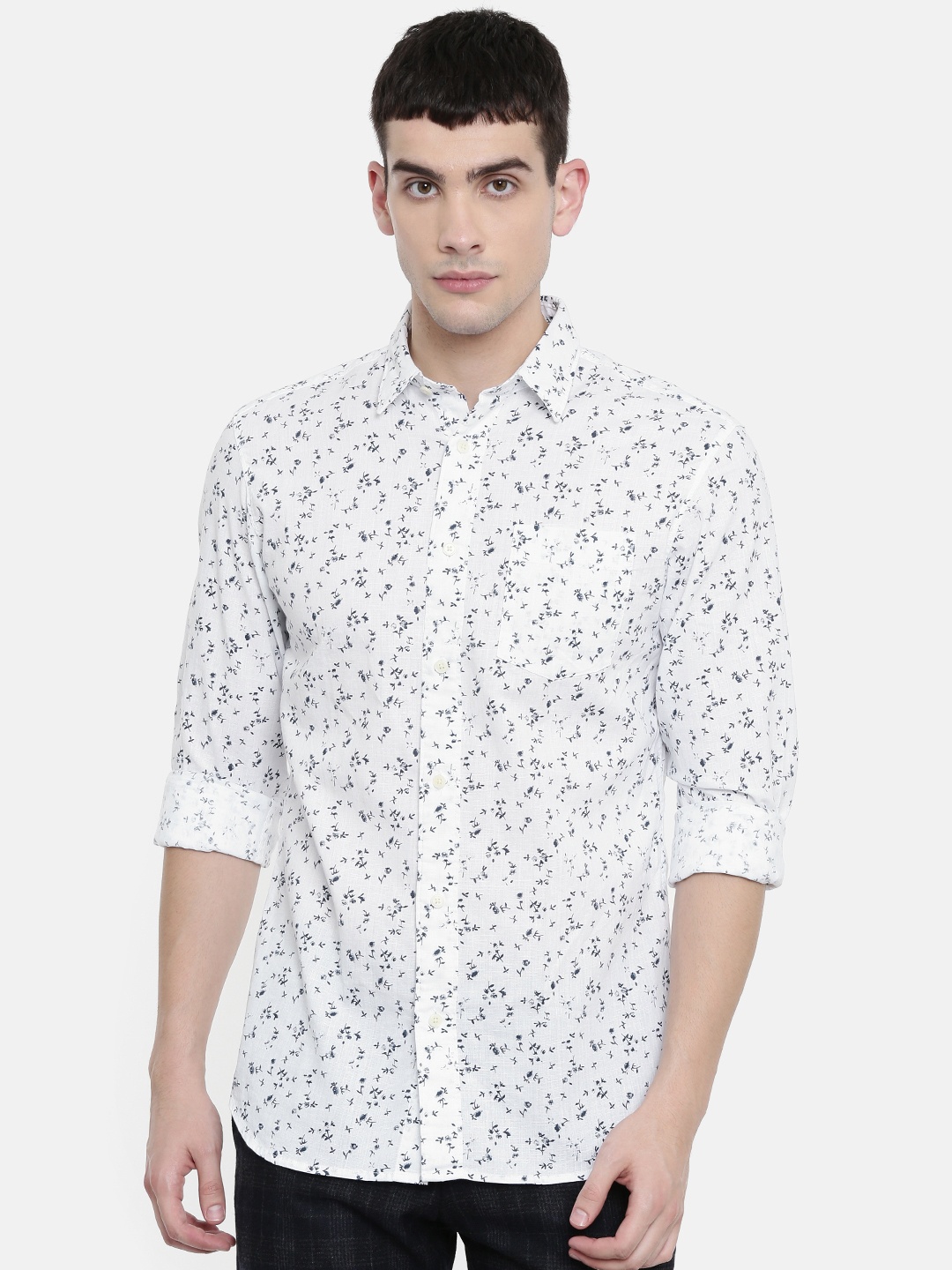 

SELECTED Men White & Navy Blue Regular Fit Printed Casual Shirt