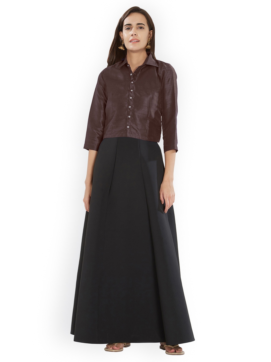 

Mirchi Women Brown Solid Raw Silk Stitched Blouse