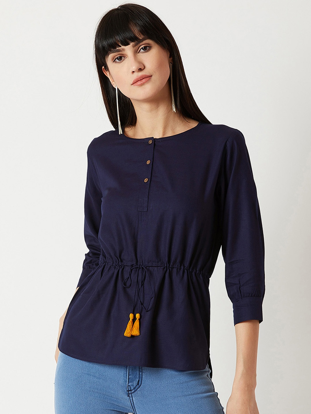 

Miss Chase Women Navy Blue Solid Cinched Waist Top