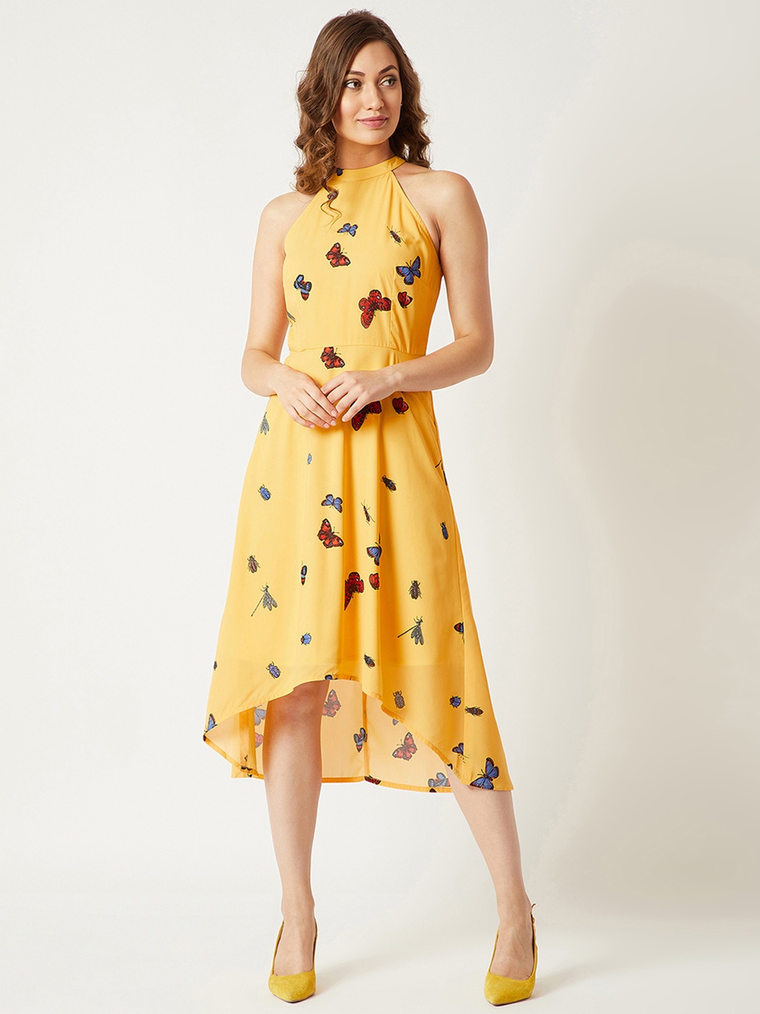 

Miss Chase Women Yellow Printed Fit and Flare Dress