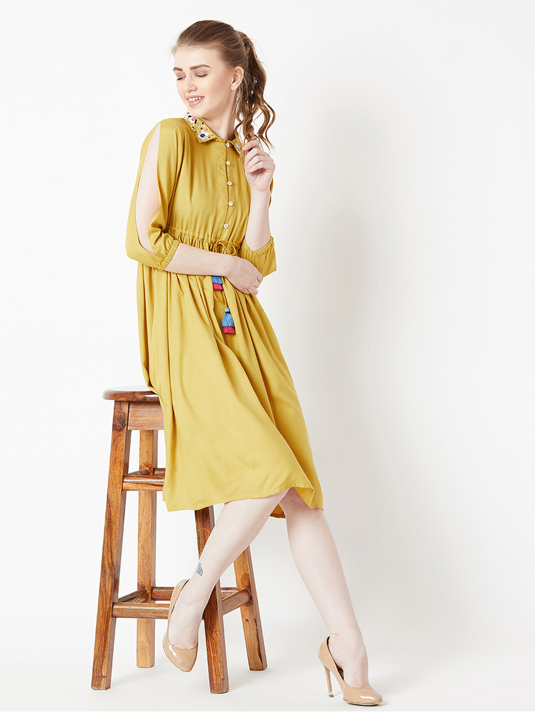 

Miss Chase Women Yellow Solid Shirt Dress