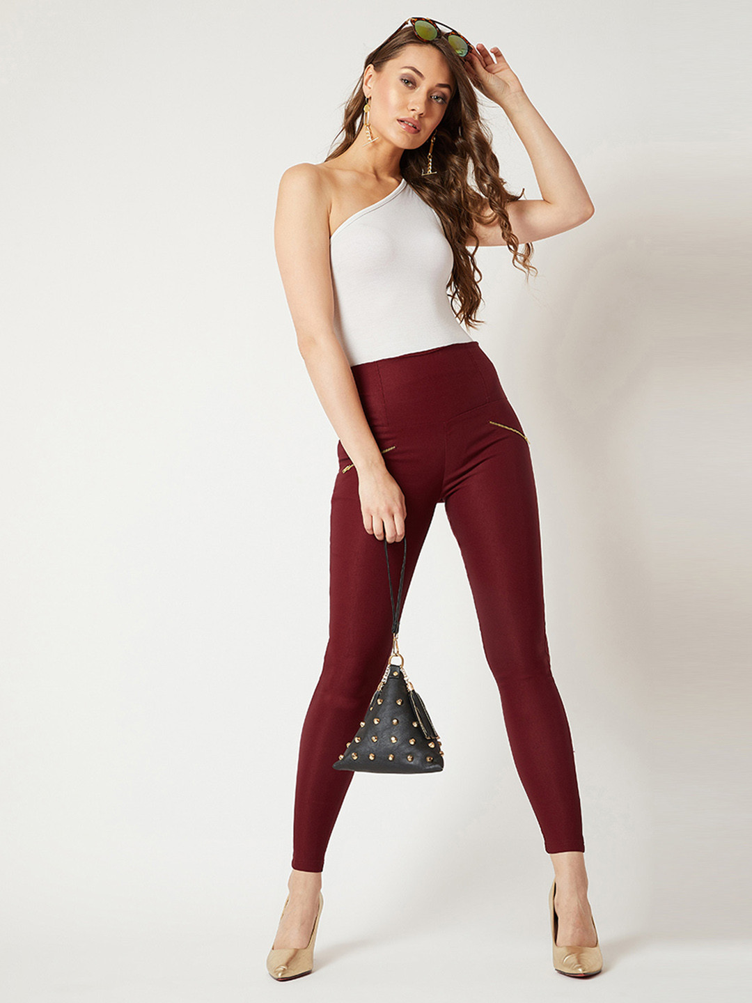 

Miss Chase Women Maroon Solid Jeggings