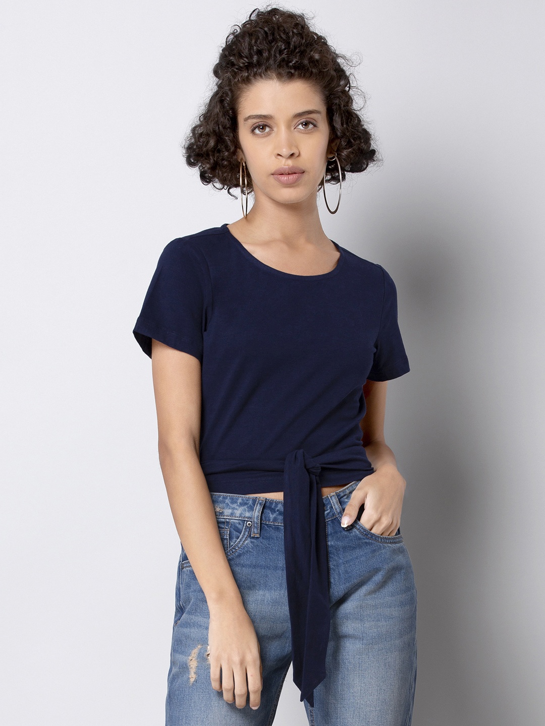 

FabAlley Women Blue Solid Pure Cotton Top