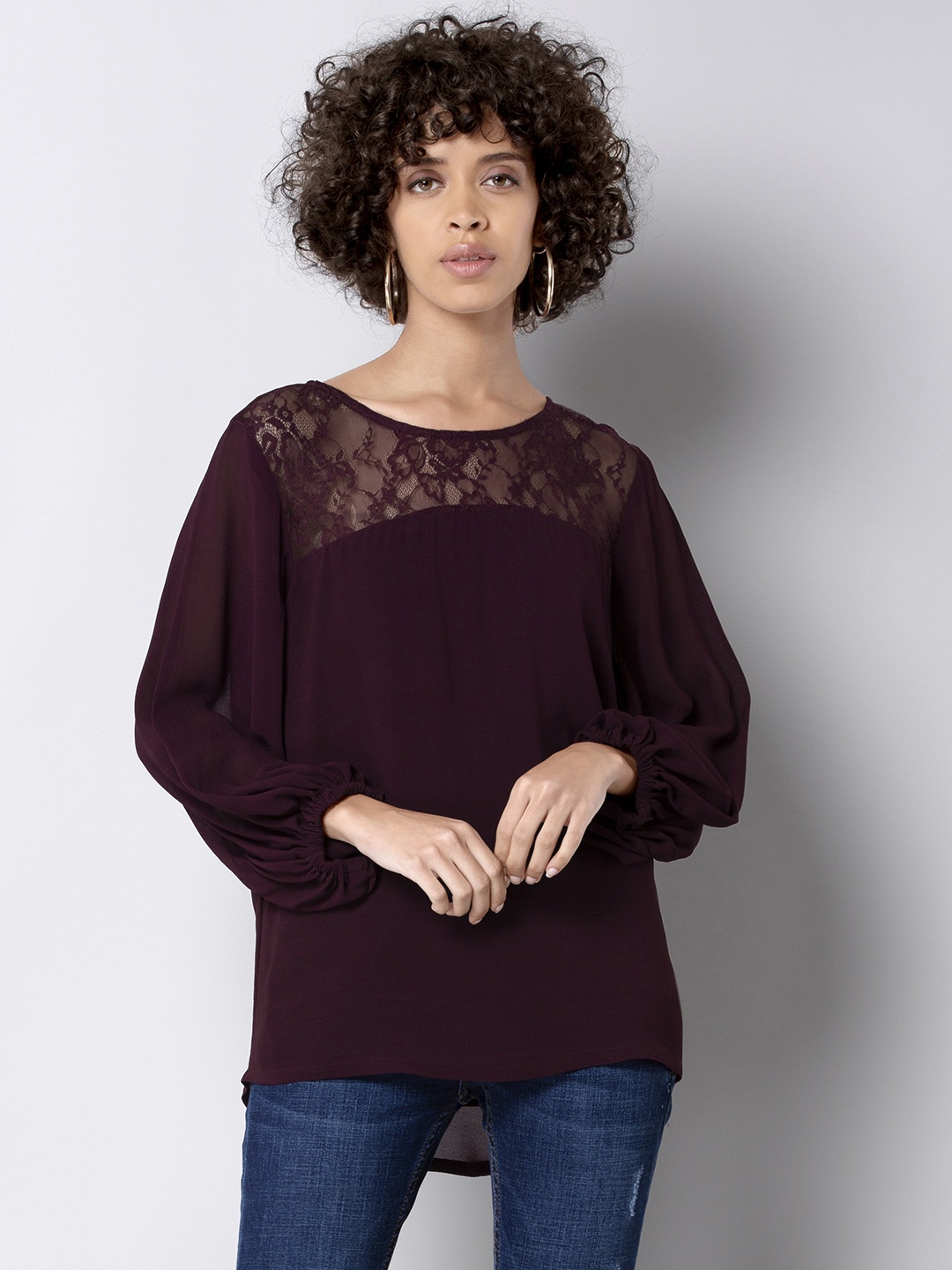 

FabAlley Women Purple Self Design High-Low Top