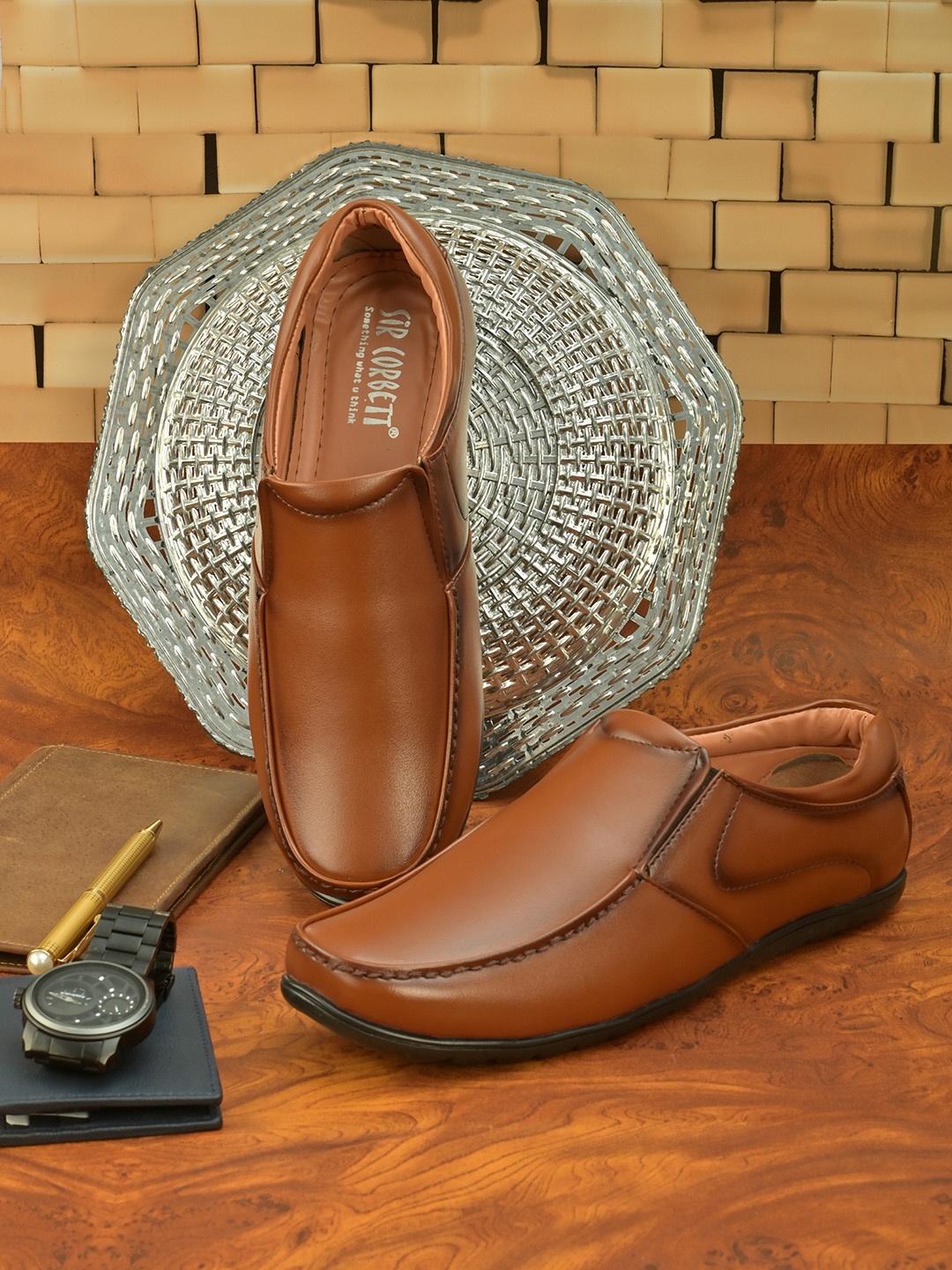 

Sir Corbett Men Tan Brown Formal Slip-Ons
