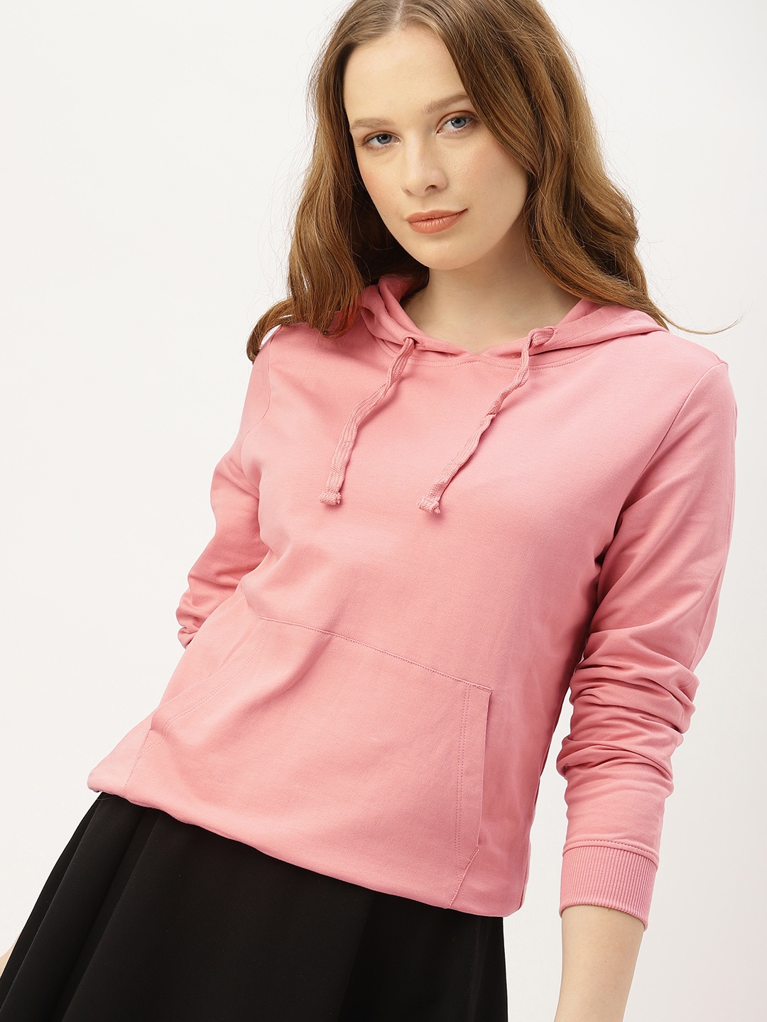 

DressBerry Women Peach-Coloured Solid Hooded Sweatshirt