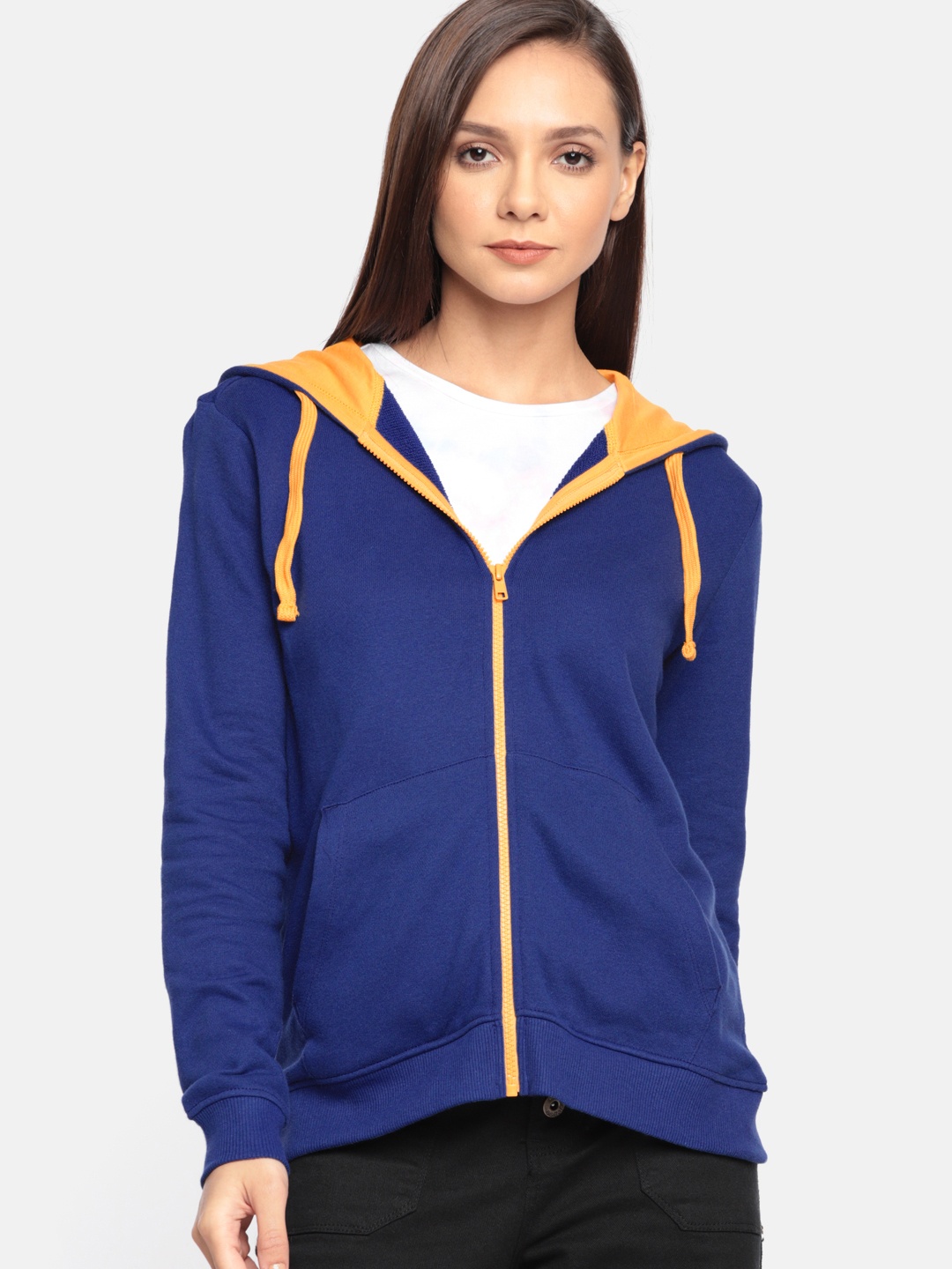 

DressBerry Women Blue Solid Hooded Sweatshirt