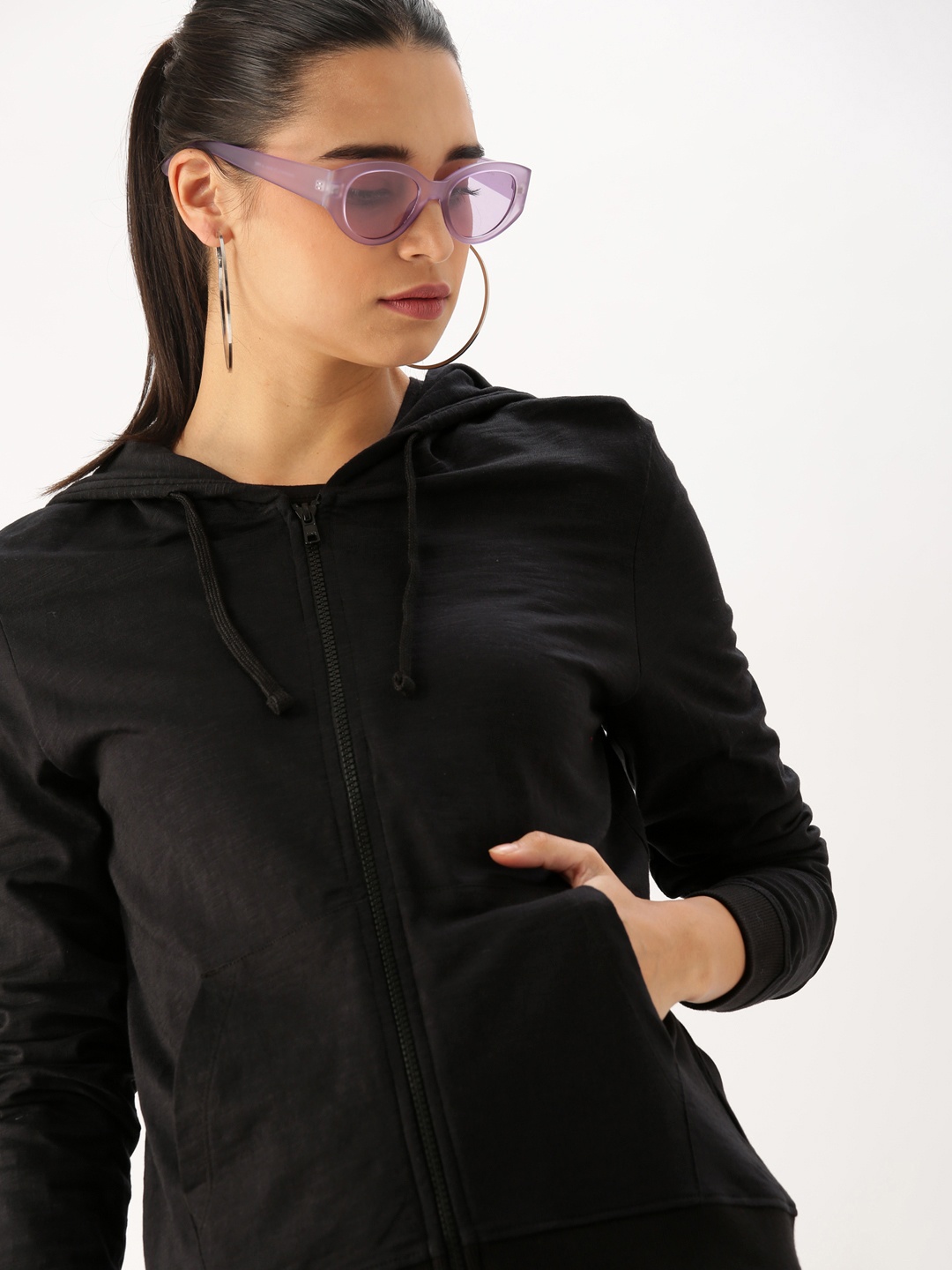 

DressBerry Women Black Solid Hooded Sweatshirt