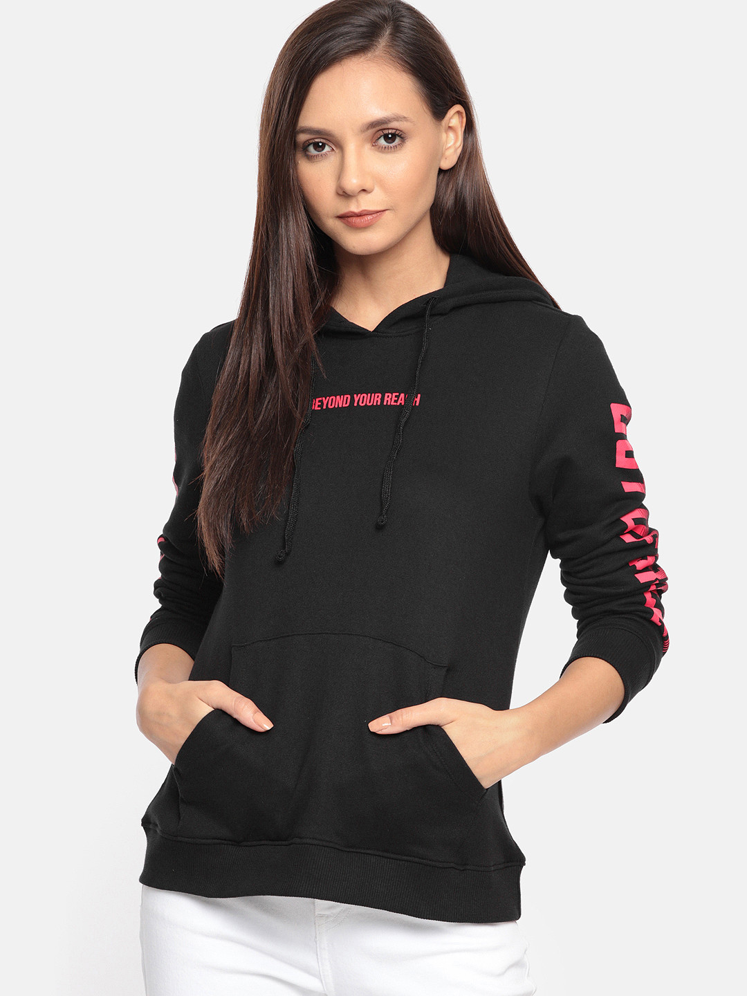 

DressBerry Women Black Printed Hooded Sweatshirt