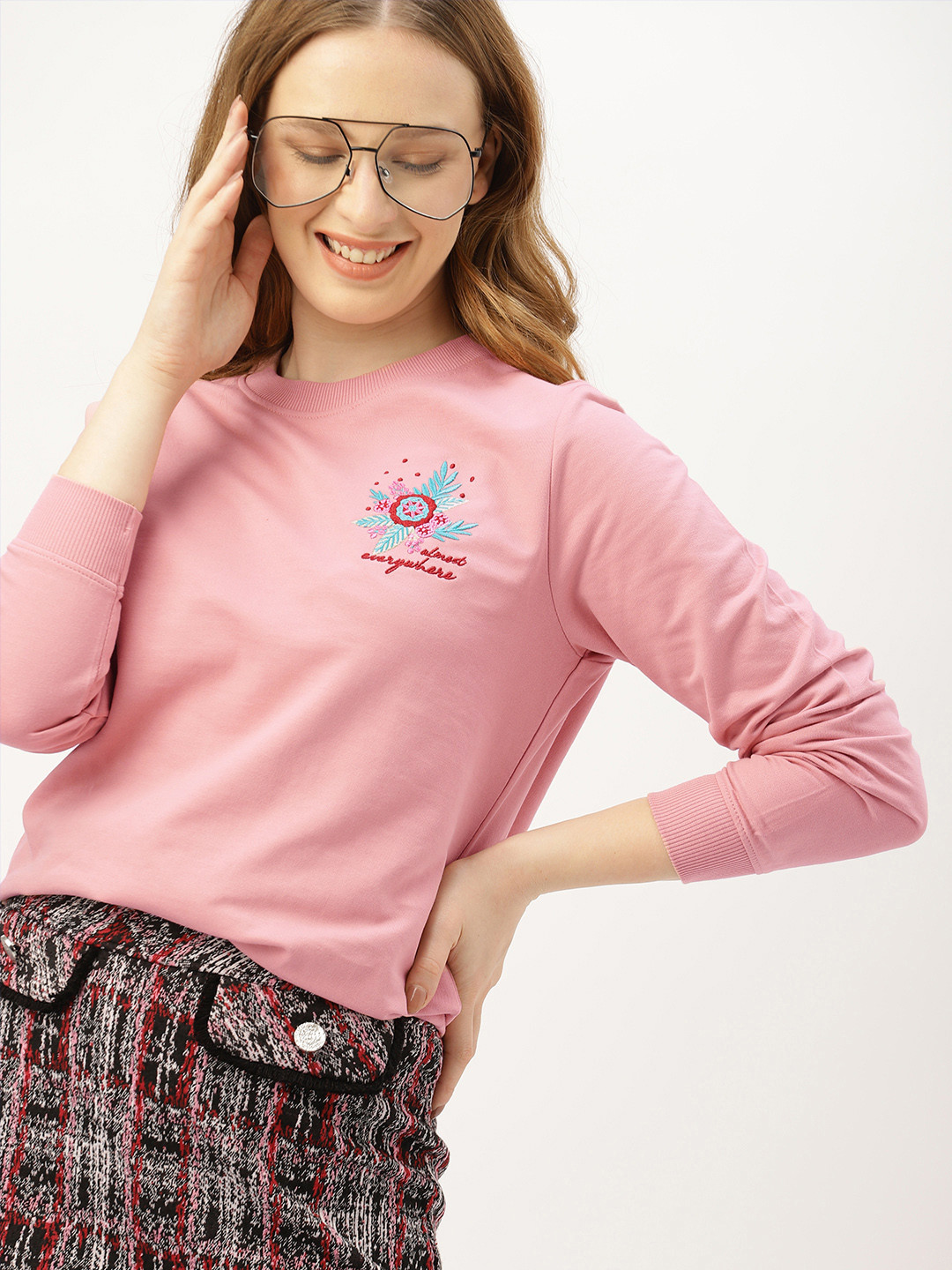 

DressBerry Women Peach-Coloured Embroidered Sweatshirt