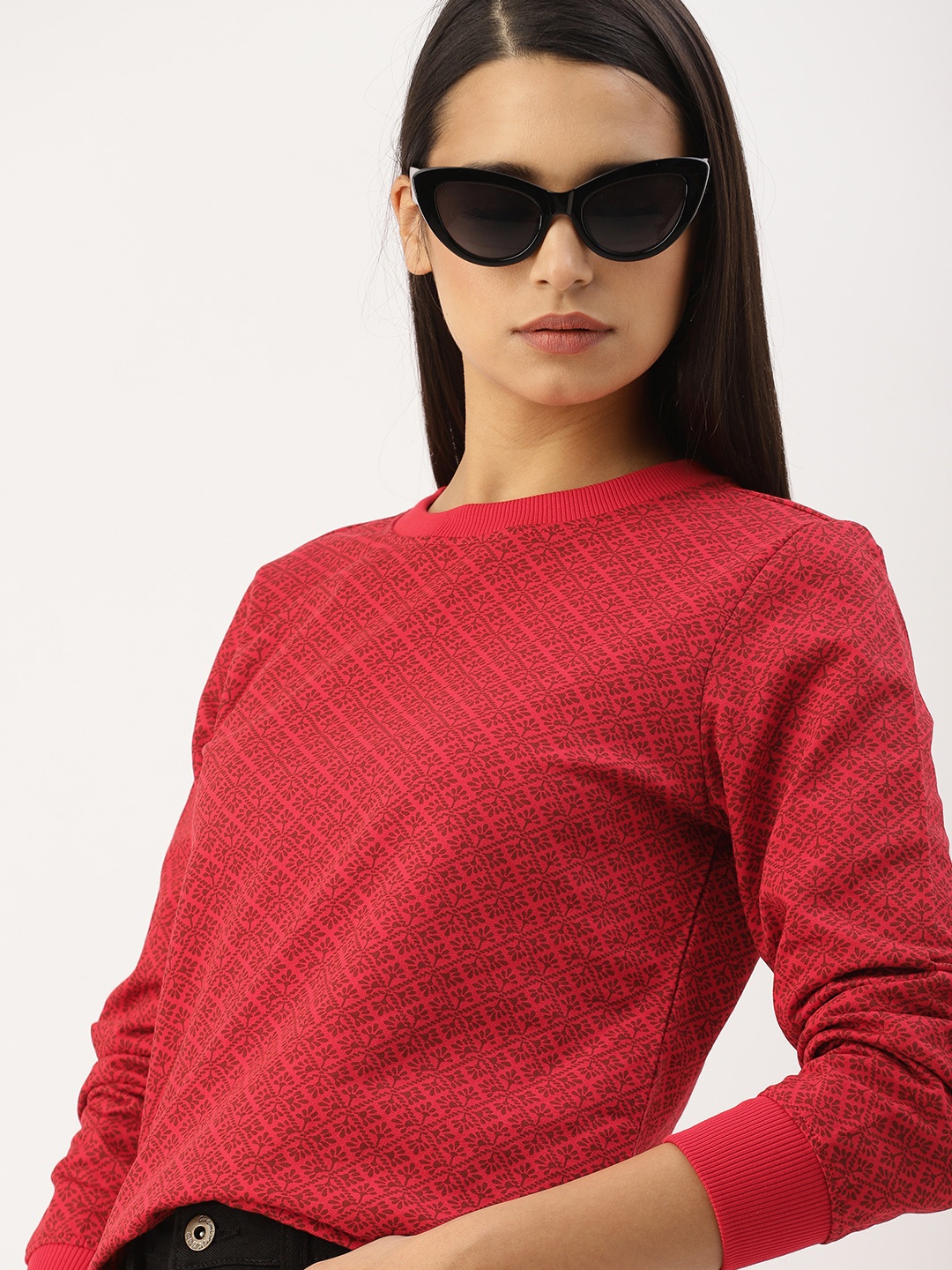 

DressBerry Women Red & Olive Green Printed Sweatshirt